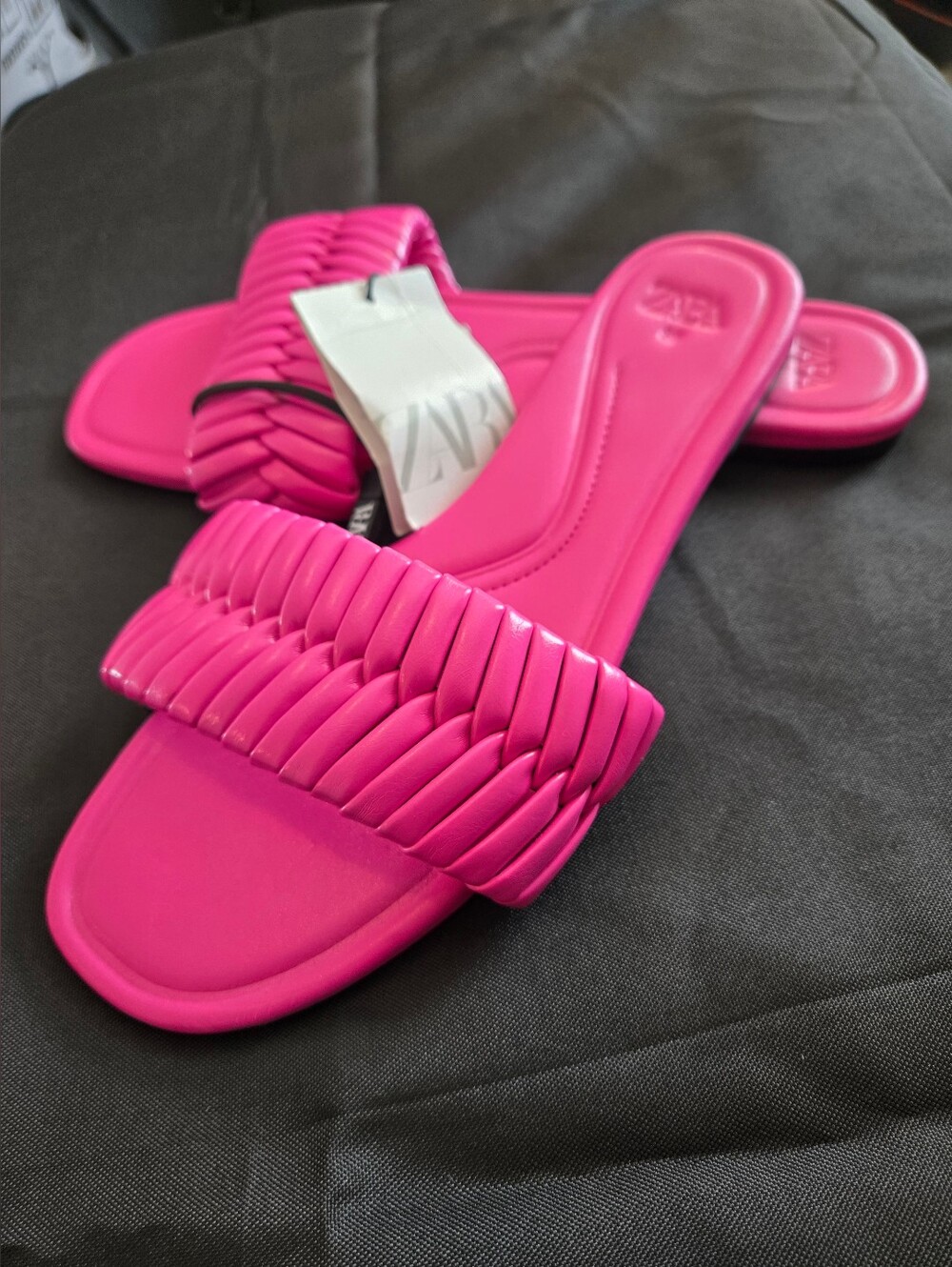 Zara Hot Pink Braided Flat Slide Sandals Womens Size 7.5 / EU 38 NWT